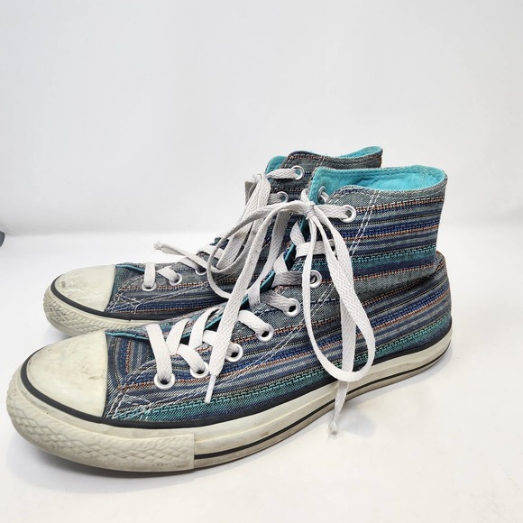 Converse All Star High Top Peacock Acor Striped Sneakers Mens 9 Womens 11 Teal - Picture 4 of 10